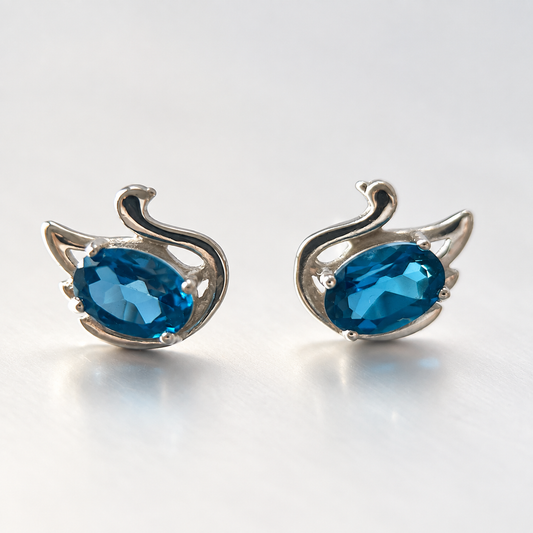 Blue Glide · London Blue Topaz Swan Stud Earrings