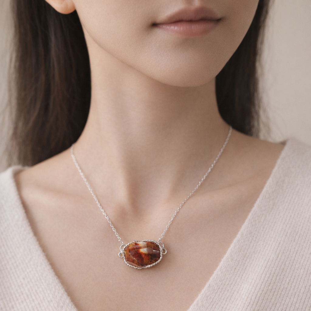 Hematoid Quartz necklace worn on neck2