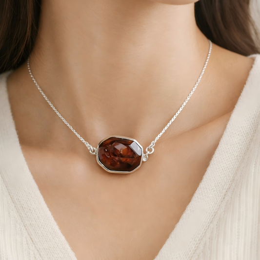 Hematoid Quartz pendant necklace worn on neck1