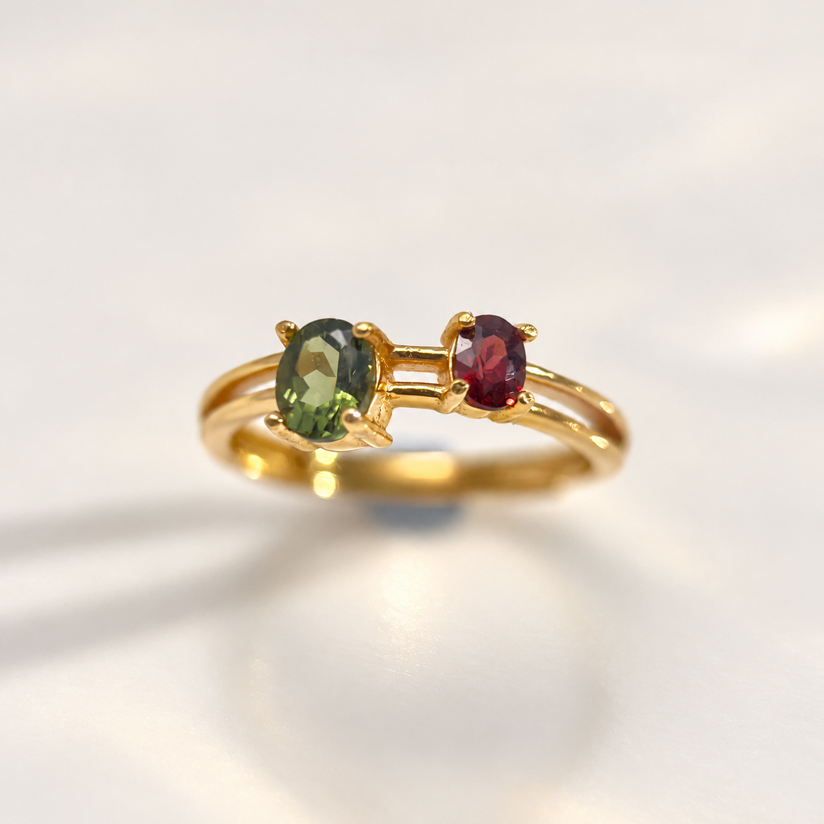 Olive & Wine · Green Tourmaline & Garnet Ring