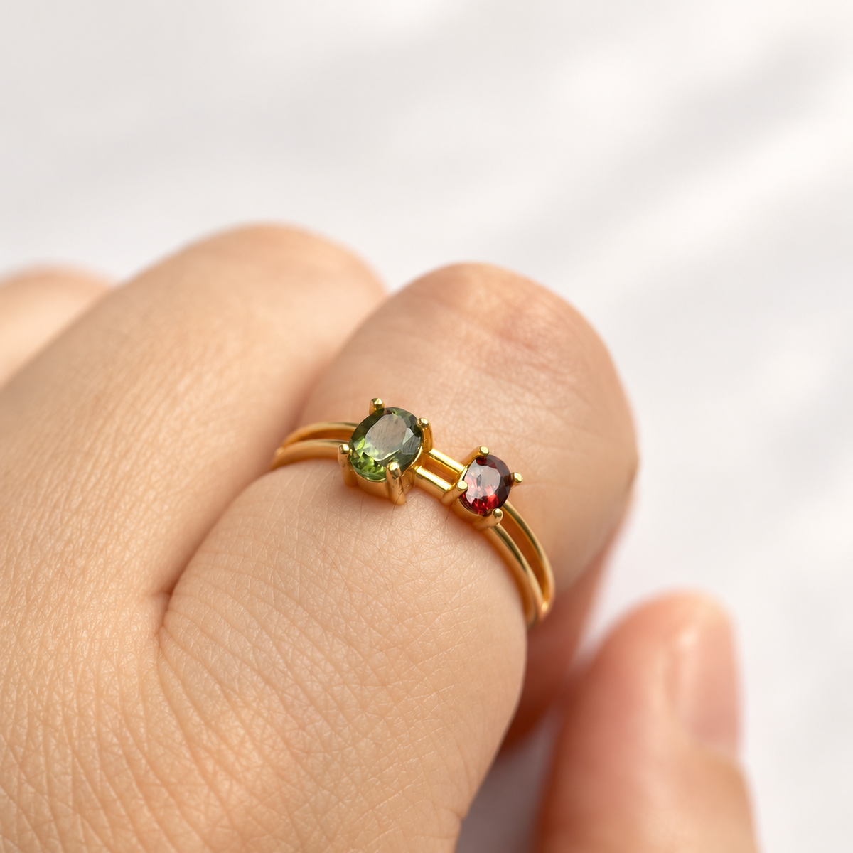 Olive & Wine · Green Tourmaline & Garnet Ring