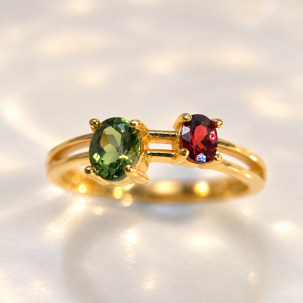 Olive & Wine · Green Tourmaline & Garnet Ring