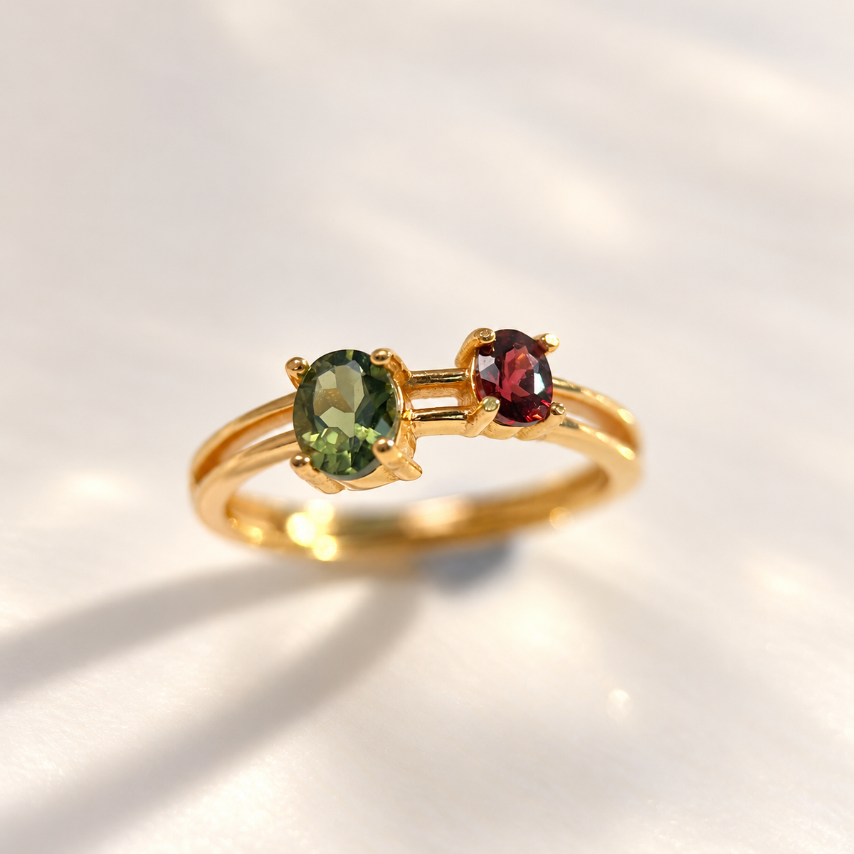 Olive & Wine · Green Tourmaline & Garnet Ring