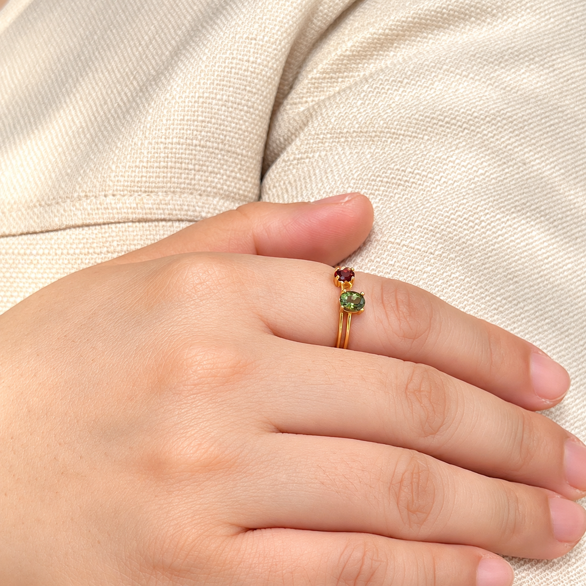 Olive & Wine · Green Tourmaline & Garnet Ring