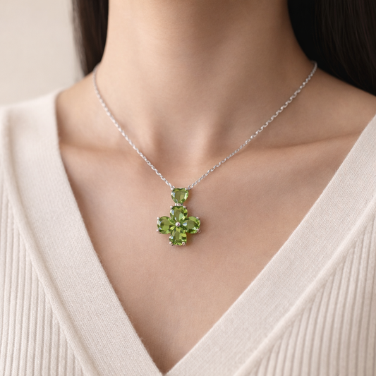 Peridot necklace worn on neck1