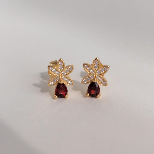 Petal Spark · Red Garnet Stud Earrings