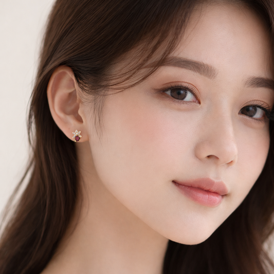 Petal Spark · Red Garnet Stud Earrings
