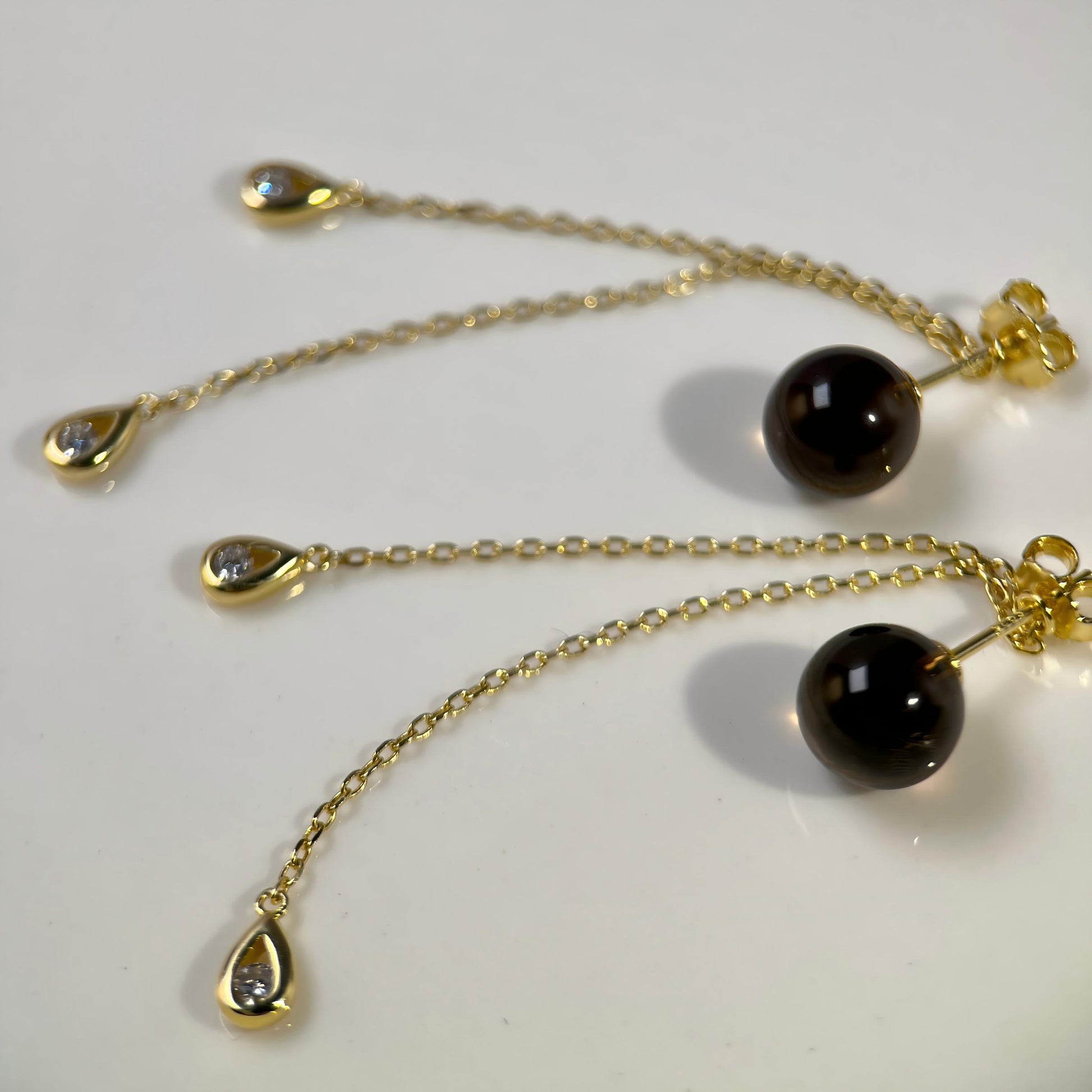 Warm Shade smoky quartz convertible earrings with detachable chain drops in gold-plated sterling silver