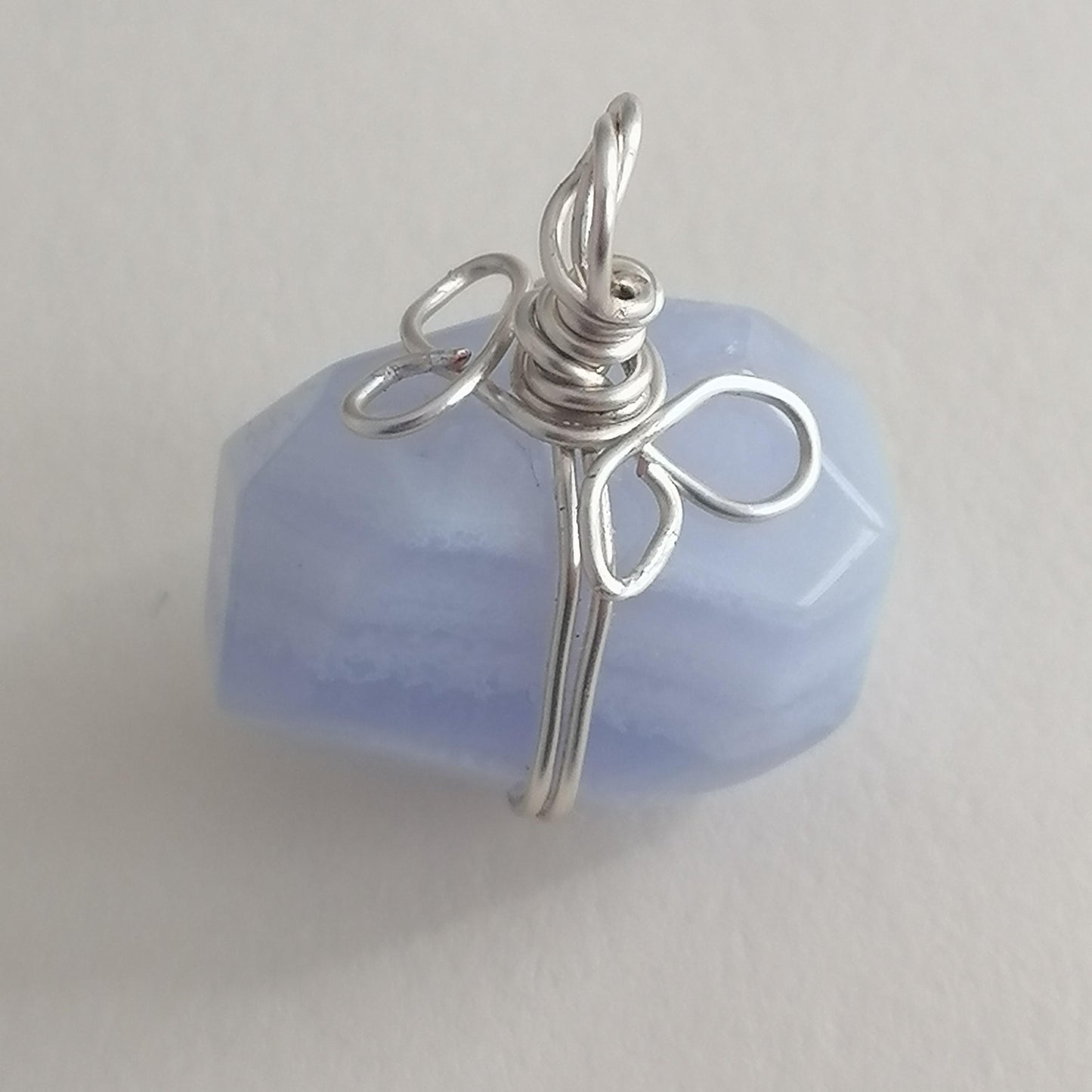blue lace agate pendant with silver wire wrap