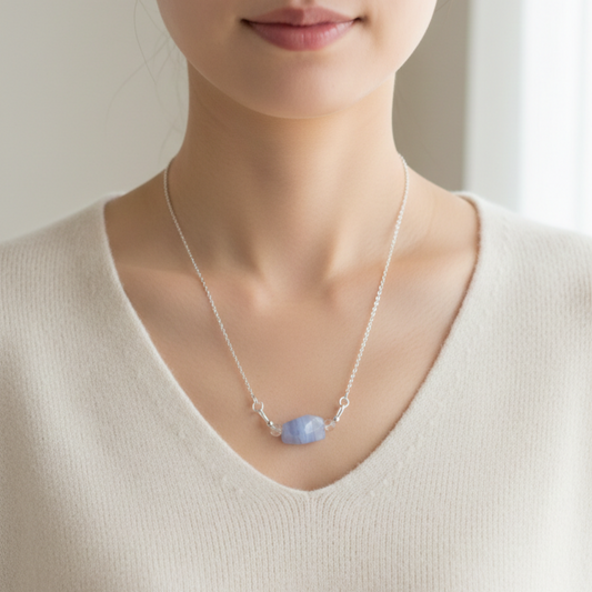 blue lace agate necklace worn on neck3
