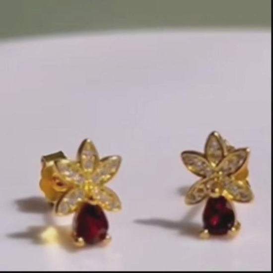 Red Garnet Stud Earrings